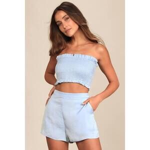 Lulus Extra Love Dusty Blue Satin High-waisted Shorts - Size XS